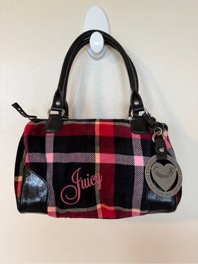 JUICY COUTURE Rare Y2K Vintage Red Plaid Velour Shoulder Bag